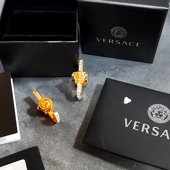 Versace unica earrings, gold plates brass with crystals, made in Italy - Picture 2 of 5